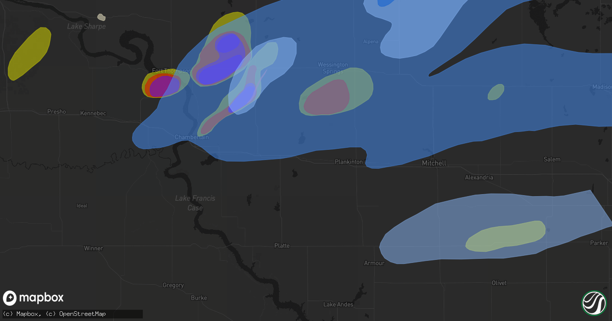 Hail map in White Lake, SD on July 2, 2026