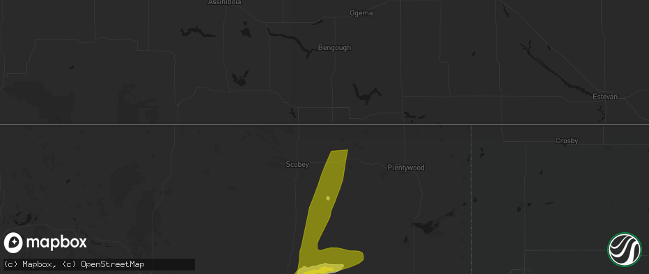 Hail map in Whitetail, MT on July 2, 2026