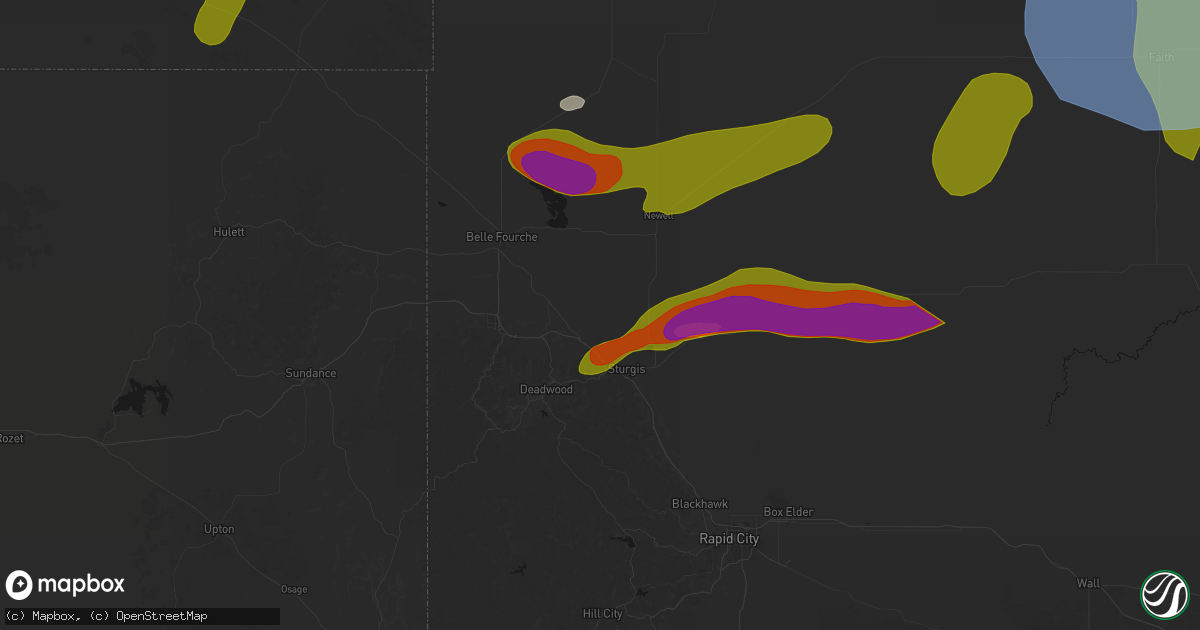 Hail map in Whitewood, SD on July 2, 2026
