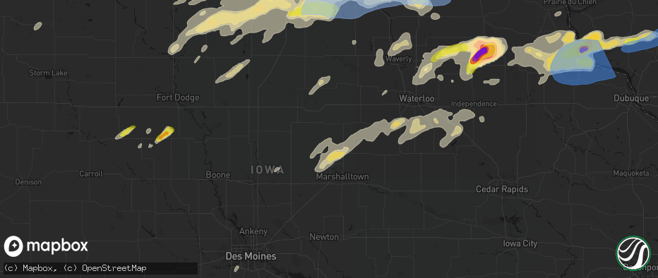 Hail map in Whitten, IA on July 2, 2026