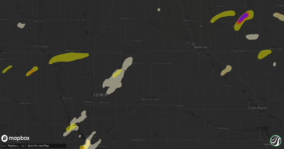 Hail map in Whitten, IA on July 2, 2026