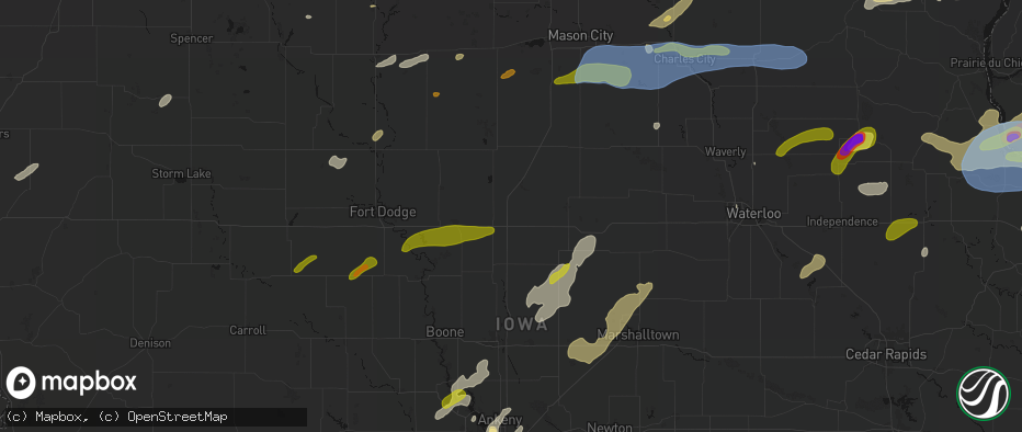 Hail map in Williams, IA on July 2, 2026