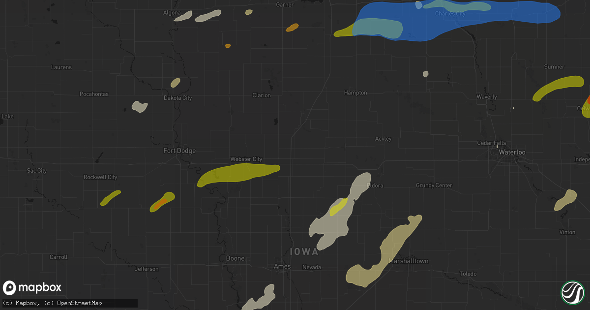 Hail map in Williams, IA on July 2, 2026