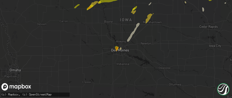 Hail map in Windsor Heights, IA on July 2, 2026