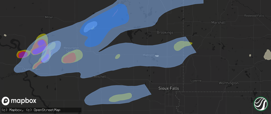Hail map in Winfred, SD on July 2, 2026