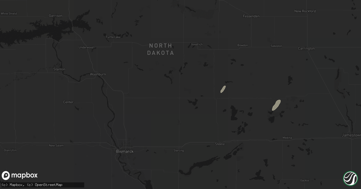 Hail map in Wing, ND on July 2, 2026