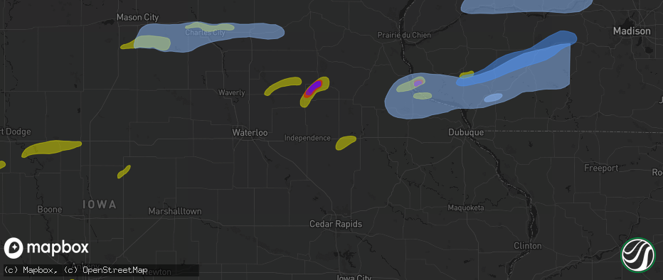 Hail map in Winthrop, IA on July 2, 2026