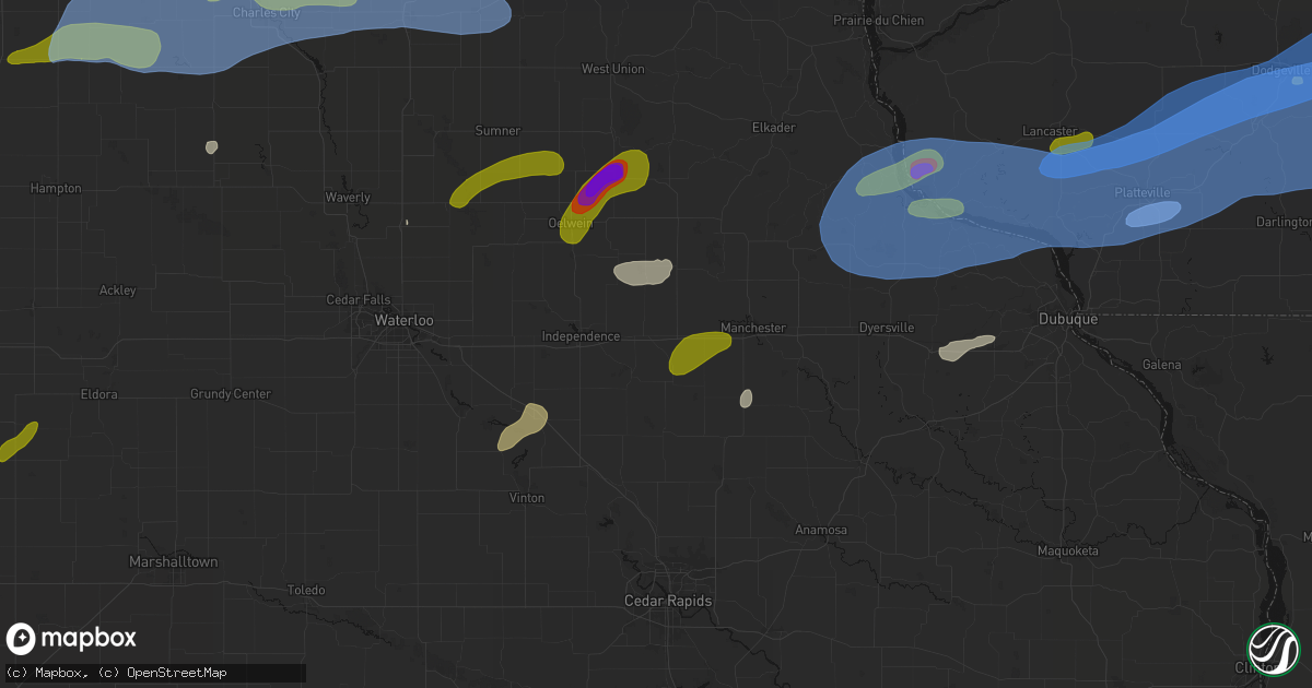 Hail map in Winthrop, IA on July 2, 2026