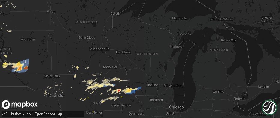 Hail map in Wisconsin on July 2, 2026