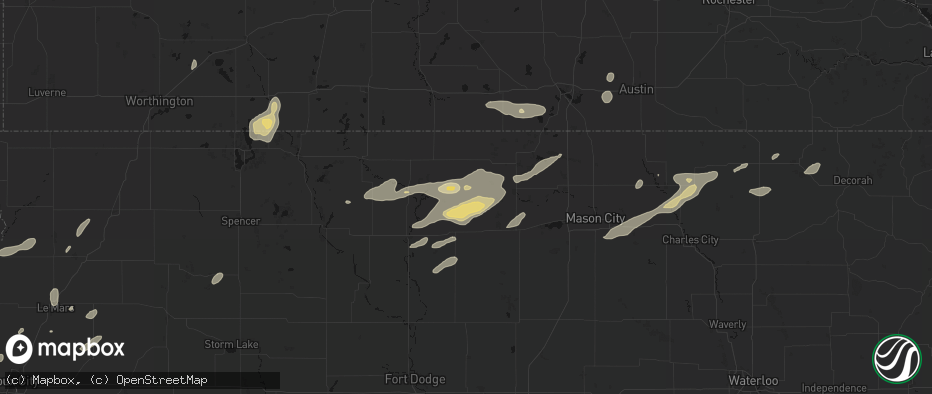 Hail map in Woden, IA on July 2, 2026