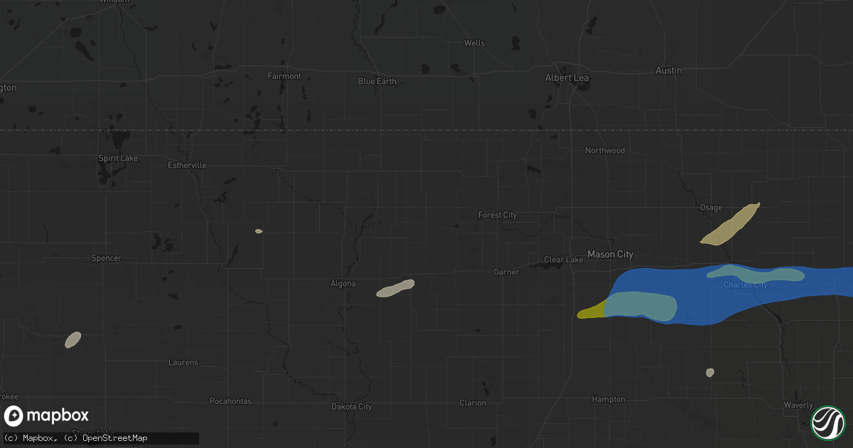 Hail map in Woden, IA on July 2, 2026