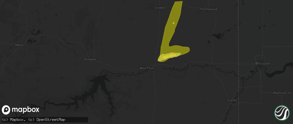 Hail map in Wolf Point, MT on July 2, 2026