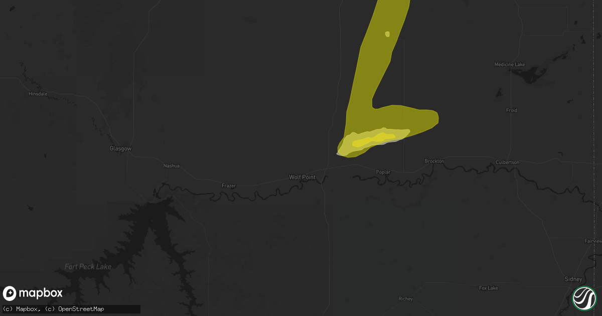 Hail map in Wolf Point, MT on July 2, 2026