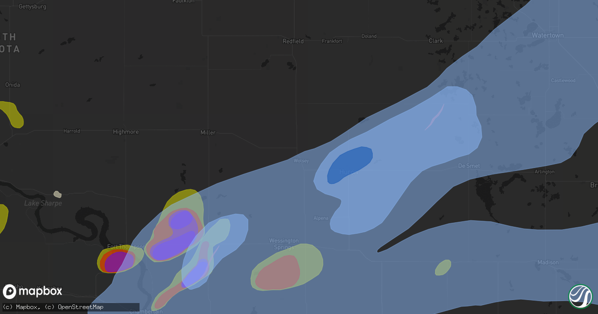 Hail map in Wolsey, SD on July 2, 2026