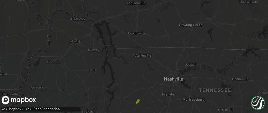Hail map in Woodlawn, TN on July 2, 2026