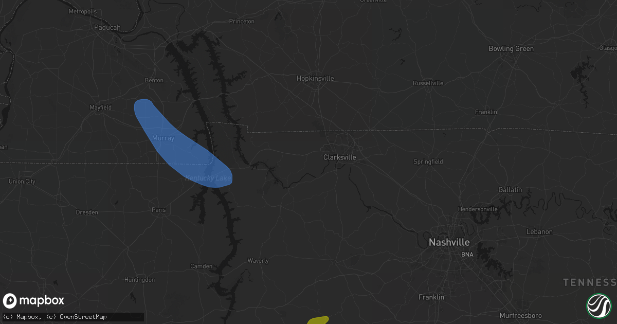 Hail map in Woodlawn, TN on July 2, 2026