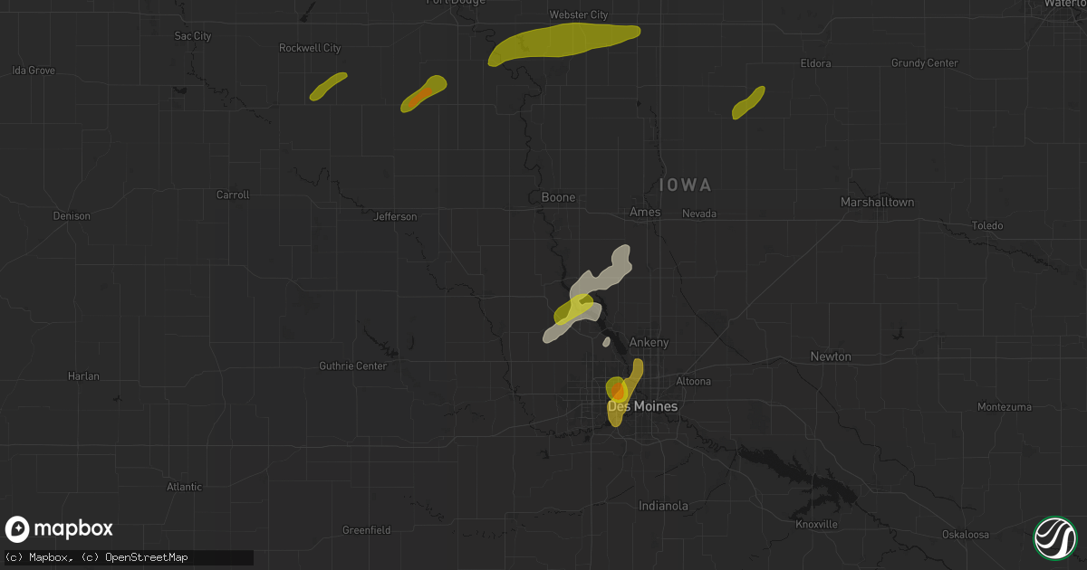 Hail map in Woodward, IA on July 2, 2026