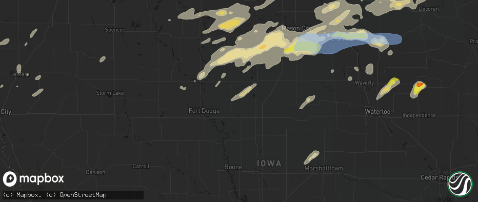Hail map in Woolstock, IA on July 2, 2026