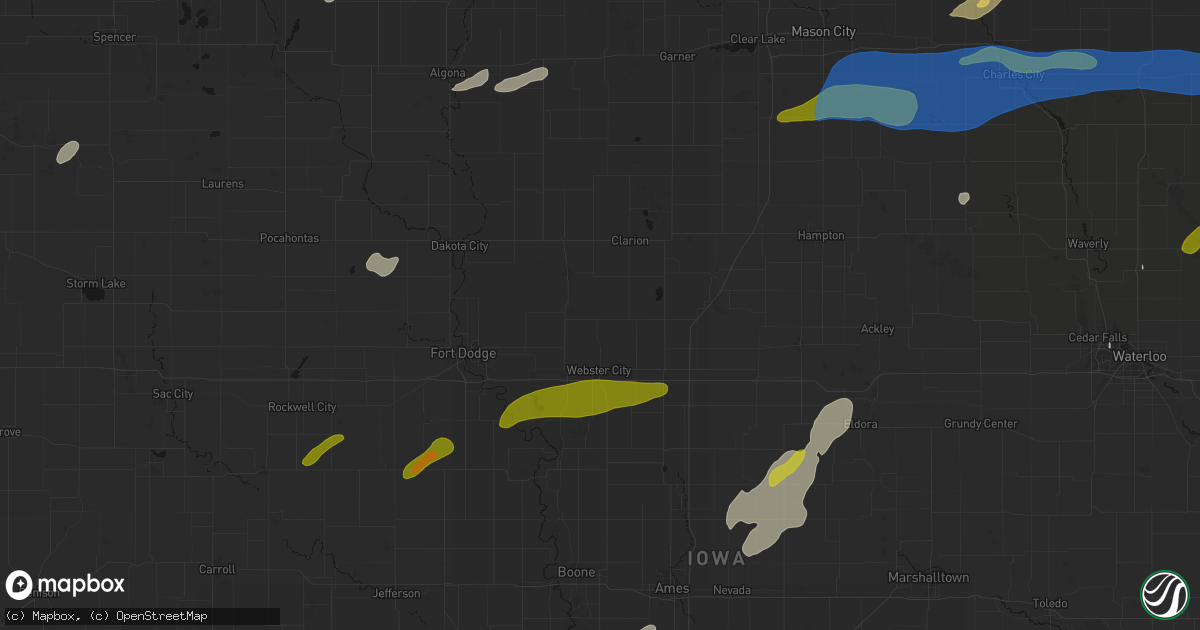 Hail map in Woolstock, IA on July 2, 2026