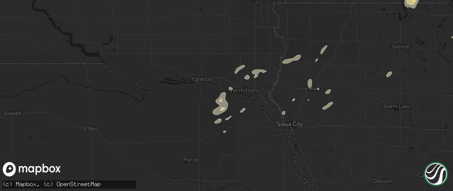 Hail map in Wynot, NE on July 2, 2026