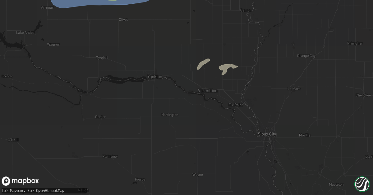 Hail map in Wynot, NE on July 2, 2026