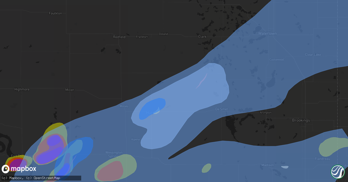 Hail map in Yale, SD on July 2, 2026