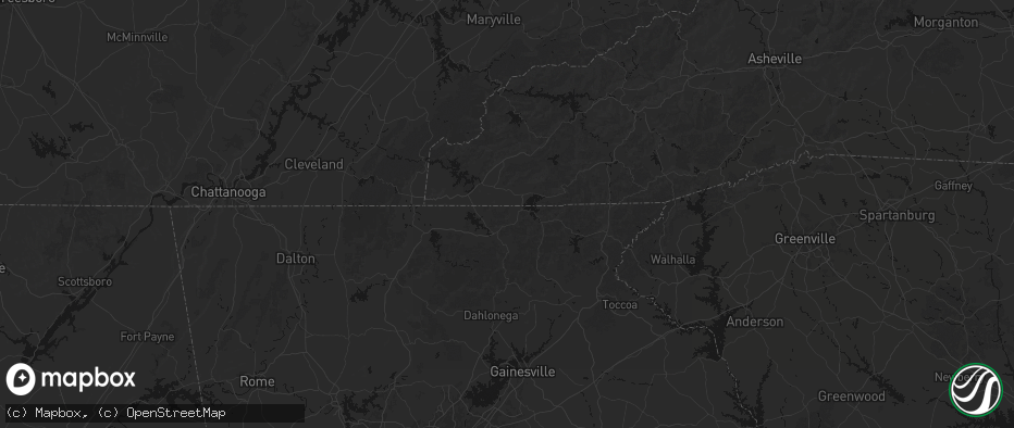 Hail map in Young Harris, GA on July 2, 2026