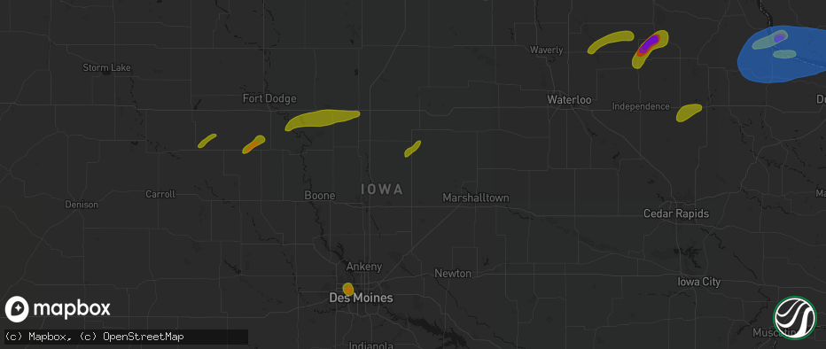 Hail map in Zearing, IA on July 2, 2026