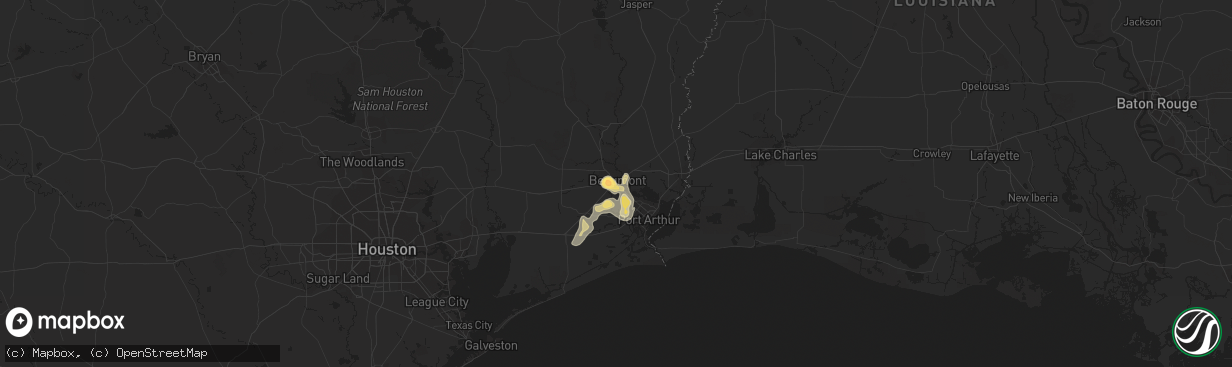 Hail map in Beaumont, TX on July 3, 2014