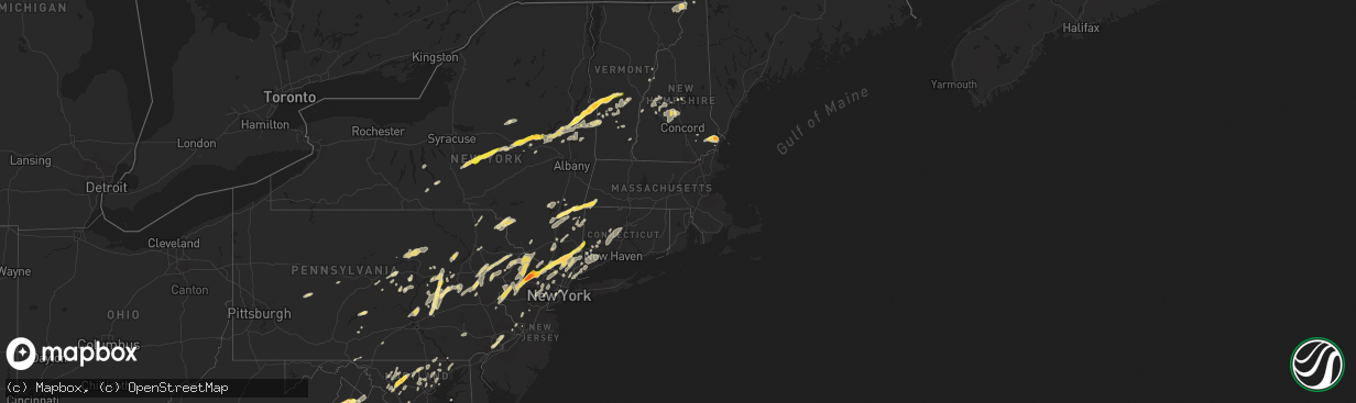 Hail map in Connecticut on July 3, 2014