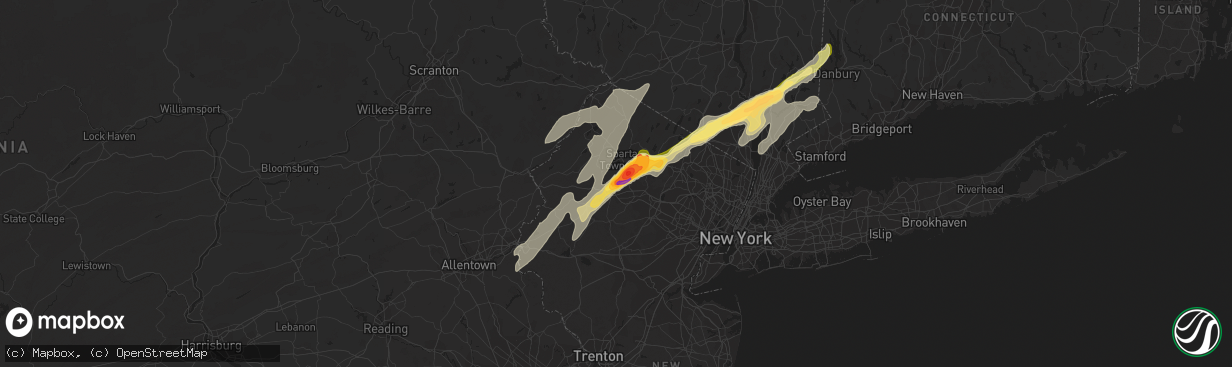 Hail map in Hopatcong, NJ on July 3, 2014