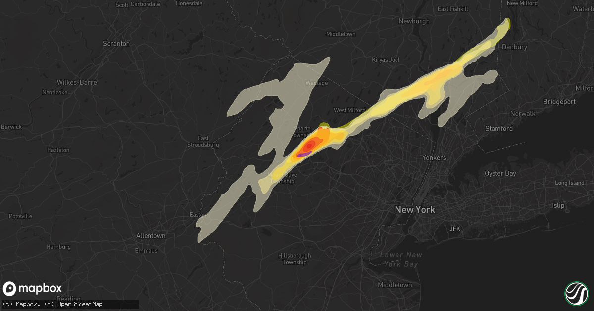 Hail map in Hopatcong, NJ on July 3, 2014