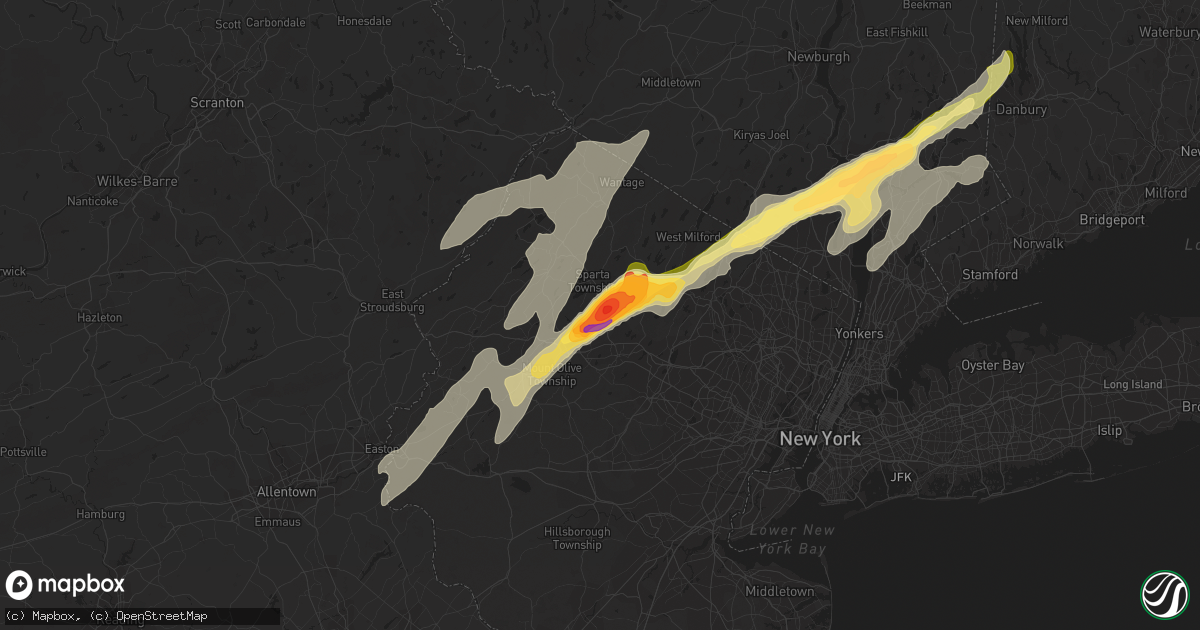 Hail map in Lake Hopatcong, NJ on July 3, 2014