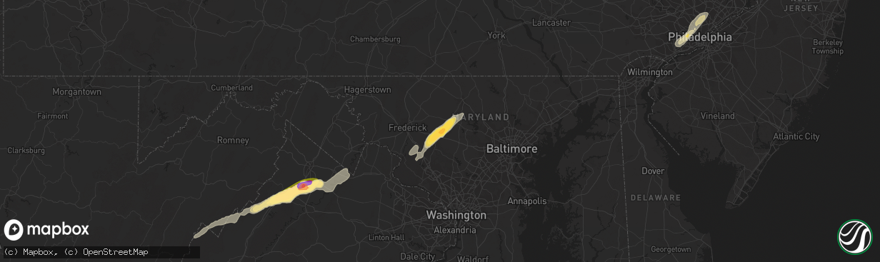 Hail map in Mount Airy, MD on July 3, 2014