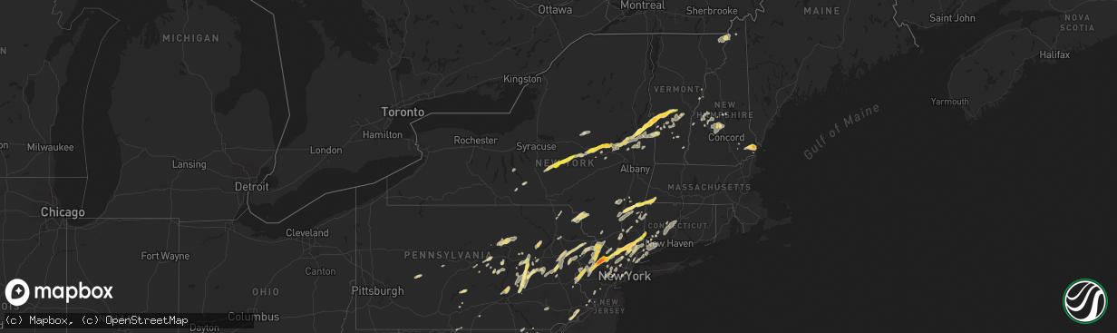 Hail map in New York on July 3, 2014