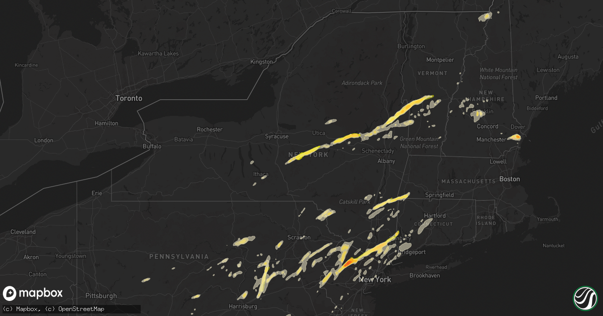 Hail map in New York on July 3, 2014