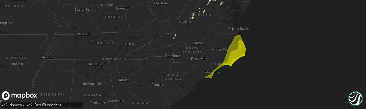 Hail map in North Carolina on July 3, 2014