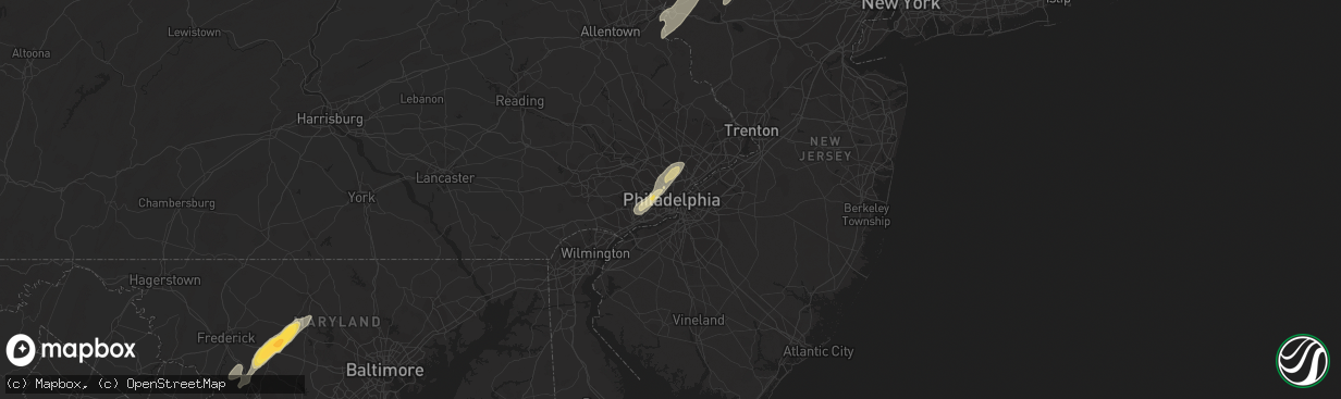 Hail map in Philadelphia, PA on July 3, 2014