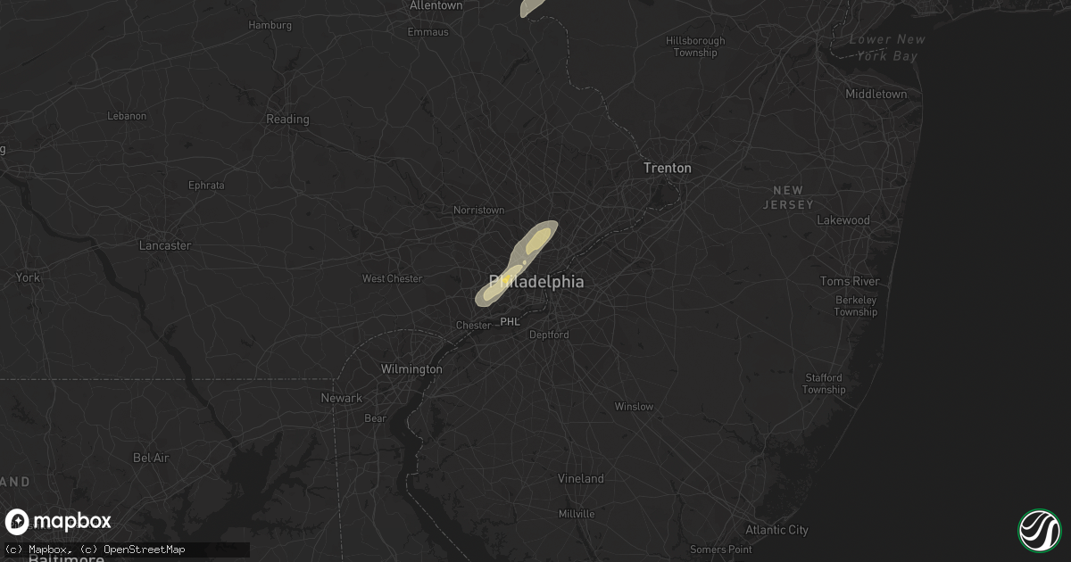 Hail map in Philadelphia, PA on July 3, 2014