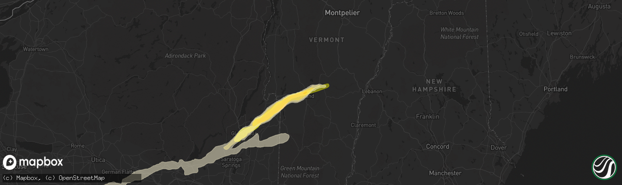 Hail map in Rutland, VT on July 3, 2014