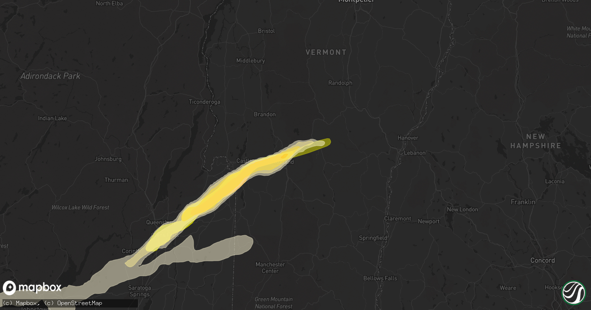 Hail map in Rutland, VT on July 3, 2014