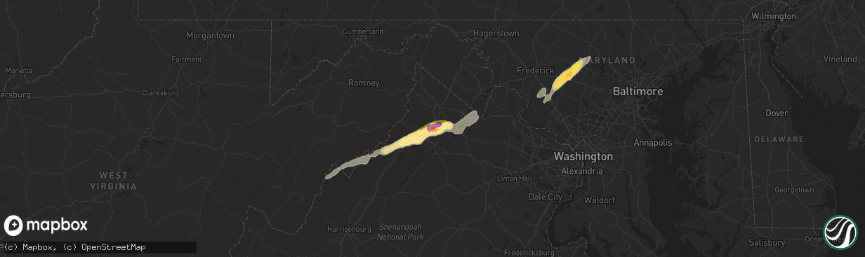 Hail map in Stephens City, VA on July 3, 2014