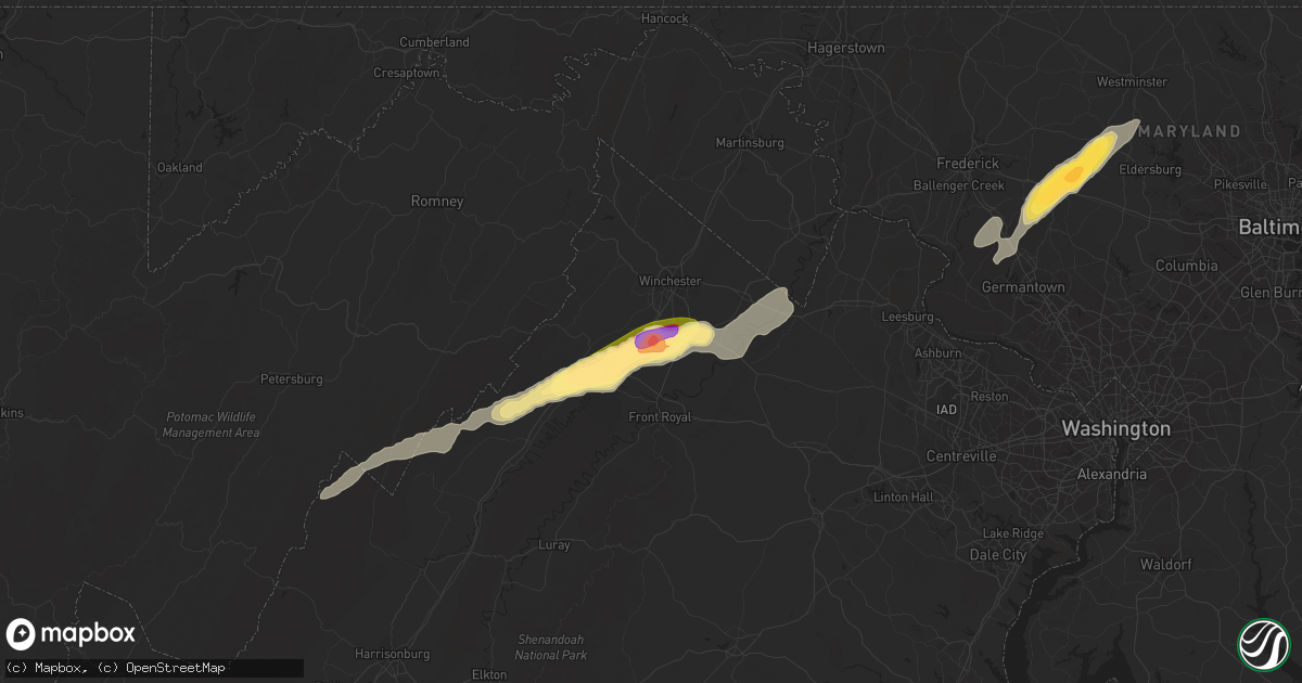 Hail map in Stephens City, VA on July 3, 2014