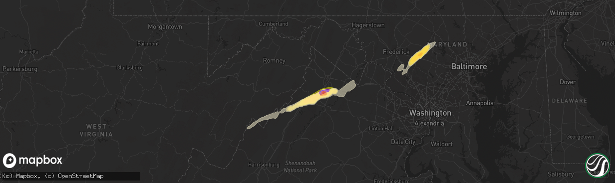 Hail map in Strasburg, VA on July 3, 2014