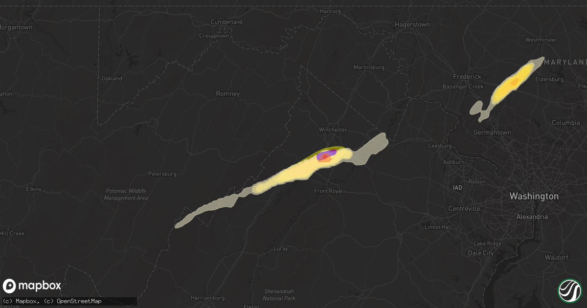 Hail map in Strasburg, VA on July 3, 2014