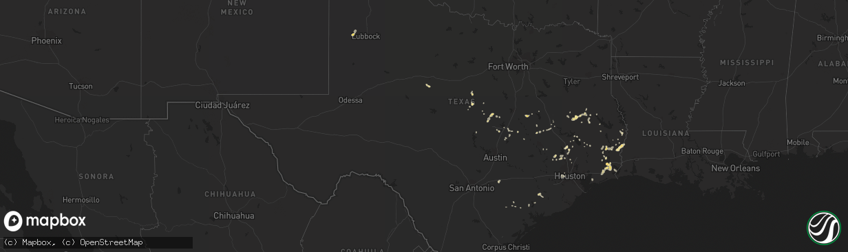 Hail map in Texas on July 3, 2014