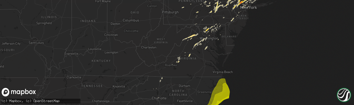 Hail map in Virginia on July 3, 2014