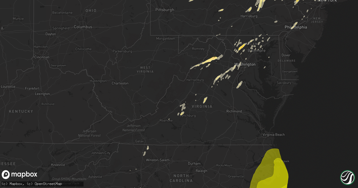Hail map in Virginia on July 3, 2014