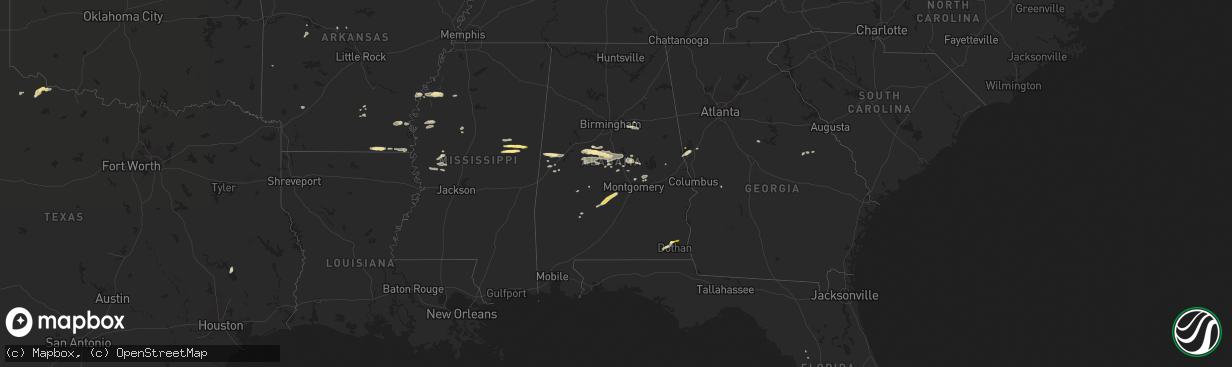 Hail map in Alabama on July 3, 2015