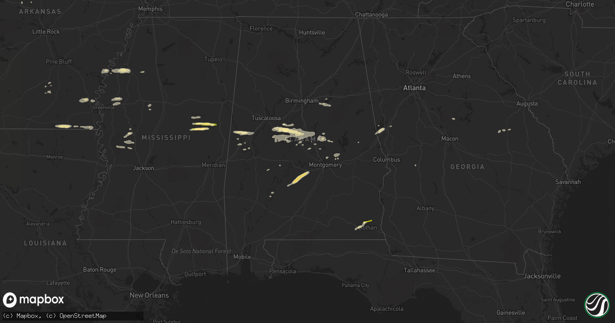 Hail map in Alabama on July 3, 2015
